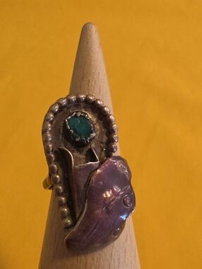Vintage Navajo Silver (Unmarked) & Turquoise Squash Blossom Ring ▪︎ Unique!